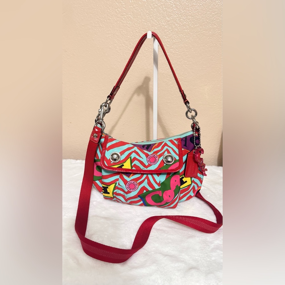 Coach Red & Turquoise Multi-Color Small Shoulder Bag